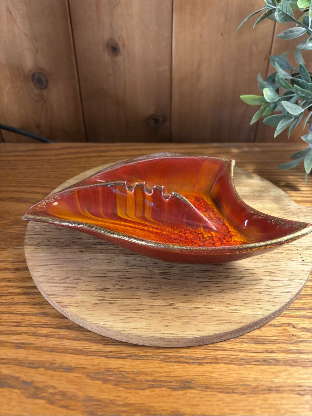 Vintage Atomic California Pottery USA Made Red/Orange Ashtray